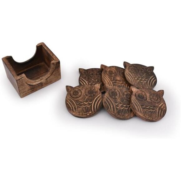 Wooden Crafted Coaster Set of 6 with Coasters Holder for Drink Bar Coaster - Picture 4 of 7